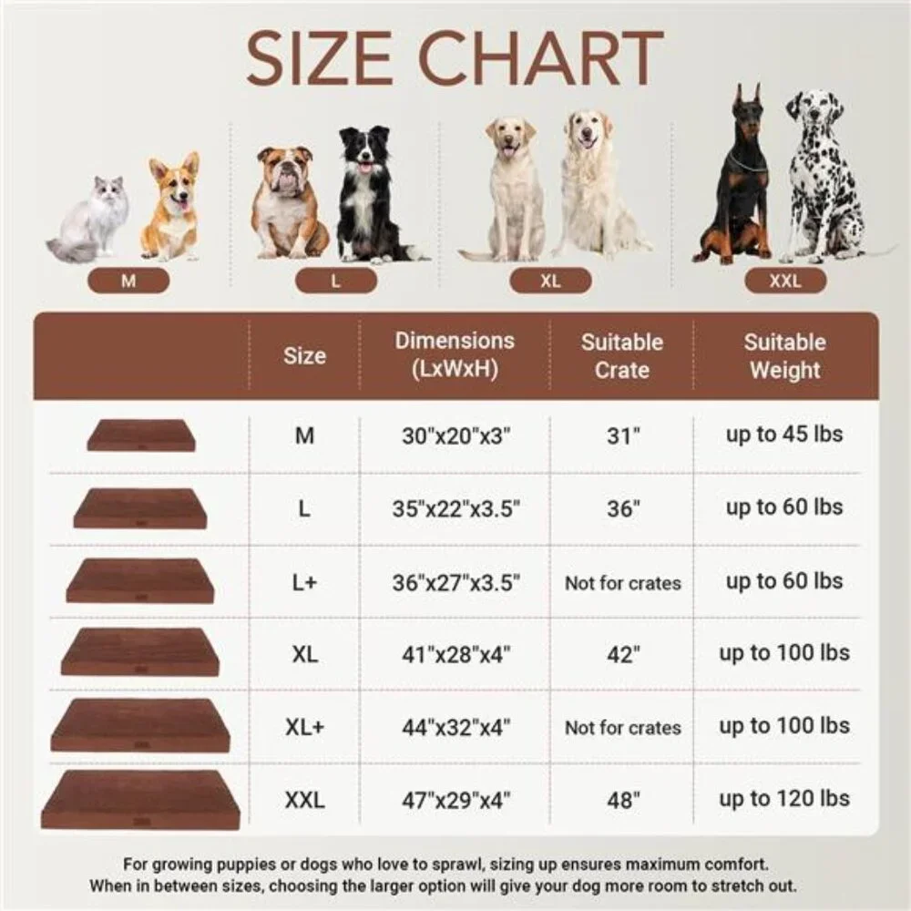 Brown Orthopedic Dog Bed for Large Dogs with Non-Slip Bottom Size(35